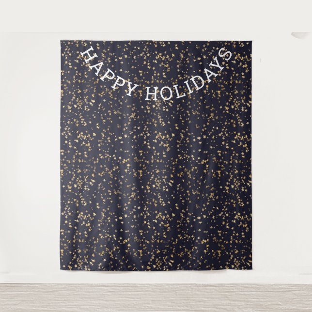 Starry Night Photo Background Happy Holidays Tapestry (Front)