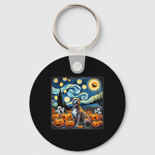 Starry Night Pitbull Halloween  Key Ring