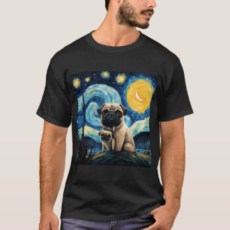 Starry Night Pug Van gogh Inspired Dog Painting T-Shirt