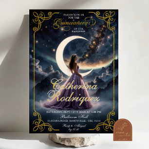 Starry Night Purple Quinceañera Invitation