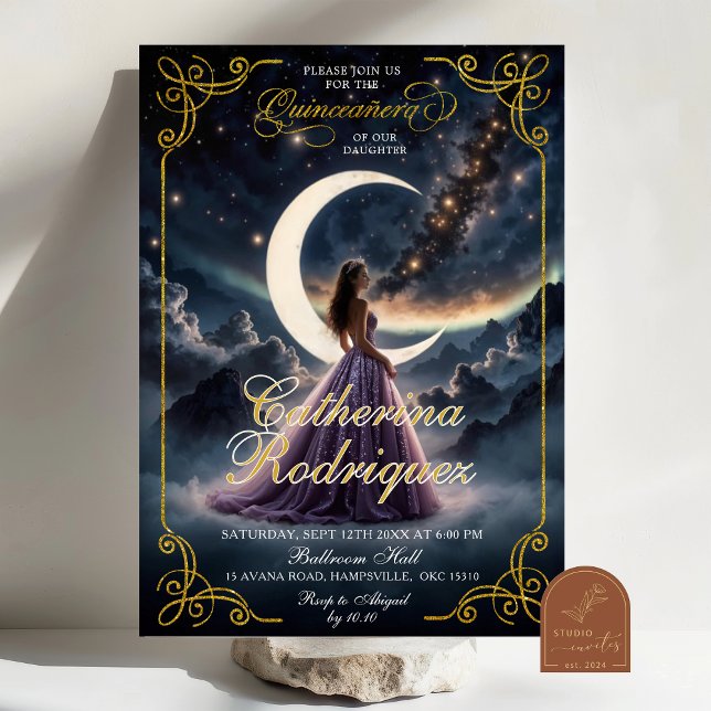 Starry Night Purple Quinceañera Invitation (Creator Uploaded)