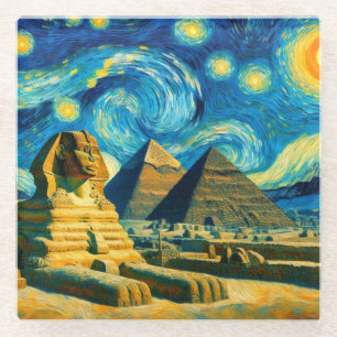 Starry Night Pyramids Sphinx Egypt Glass Coaster