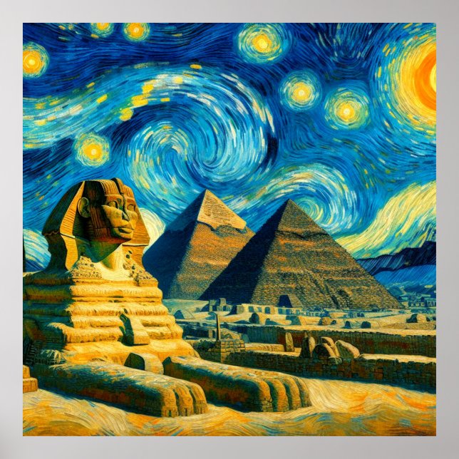 Starry Night Pyramids Sphinx Egypt Poster (Front)