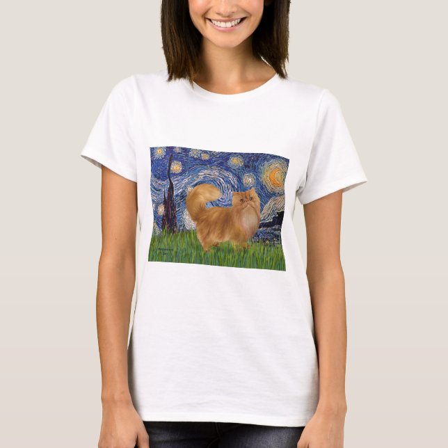 Starry Night - Red Persian cat T-Shirt (Front)