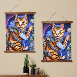 Starry Night Retro Astronaut Cat Hanging Tapestry