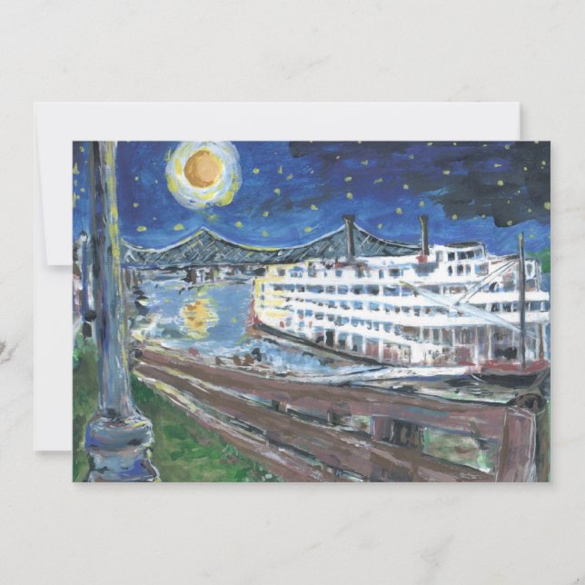Starry Night River Boat Invitation customise (Front)