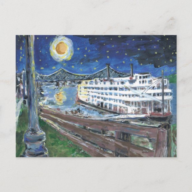 Starry Night Riverboat Holiday Postcard (Front)