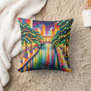 "Starry Night Riverwalk Celebration: San Antonio" Cushion