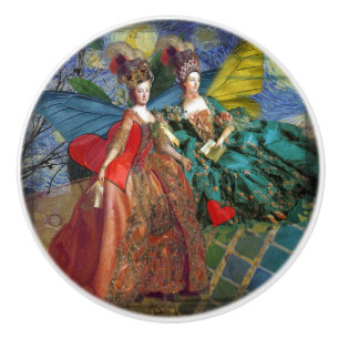 Starry Night Rococo Maidens Butterfly Wings Art Ceramic Knob