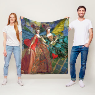 Starry Night Rococo Maidens Butterfly Wings Art Fleece Blanket