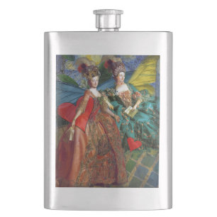 Starry Night Rococo Maidens Butterfly Wings Art Hip Flask