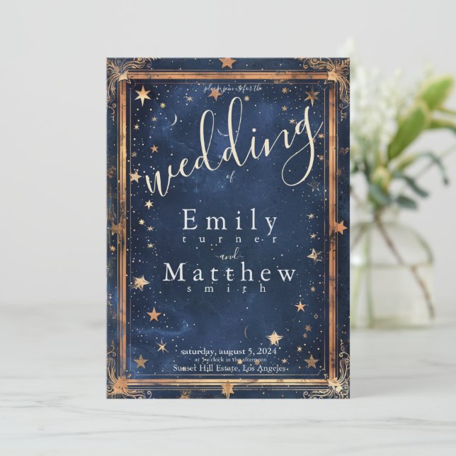 Starry Night Romance Wedding Invitation (Standing Front)