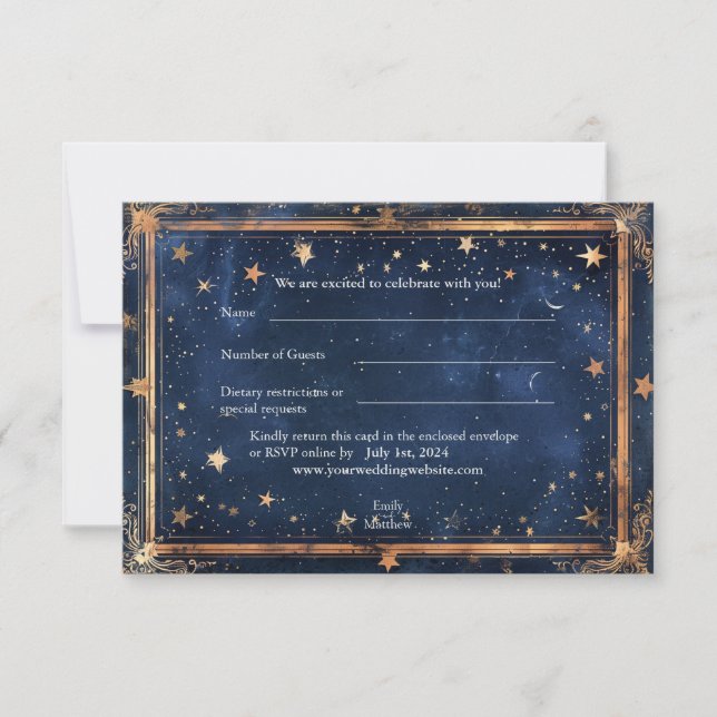 Starry Night Romance Wedding RSVP Card (Front)