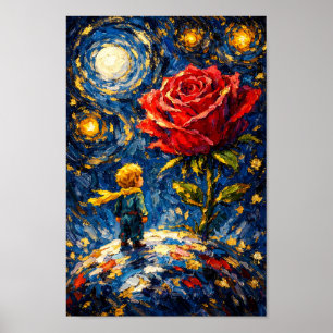 Starry Night Rose Art Little Prince Painting Poster
