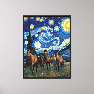 Starry Night Running Horses Canvas Print