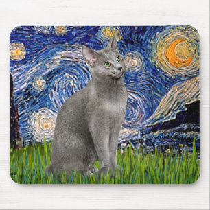 Starry Night - Russian Blue cat Mouse Pad
