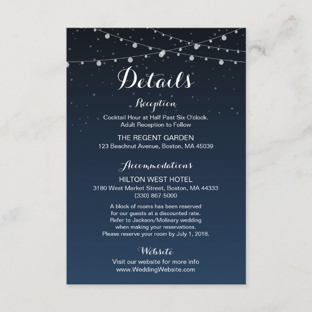 Starry Night Rustic Wedding Details Card (Front)