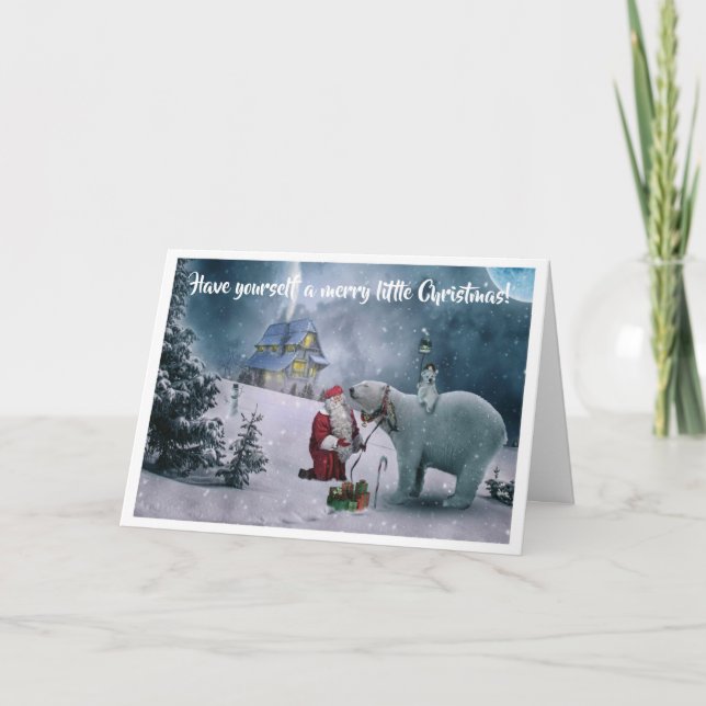 Starry Night Santa With Polar Bears Christmas Card (Front)