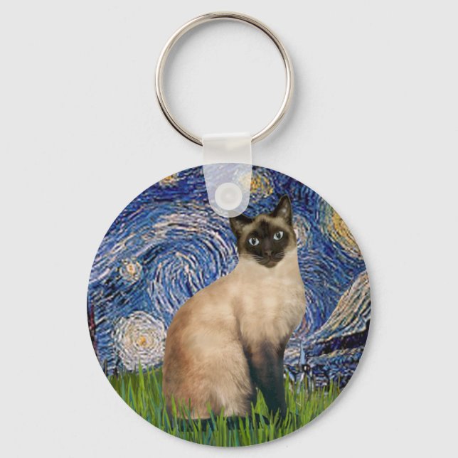 Starry Night - Seal Point Siamese cat Key Ring (Front)
