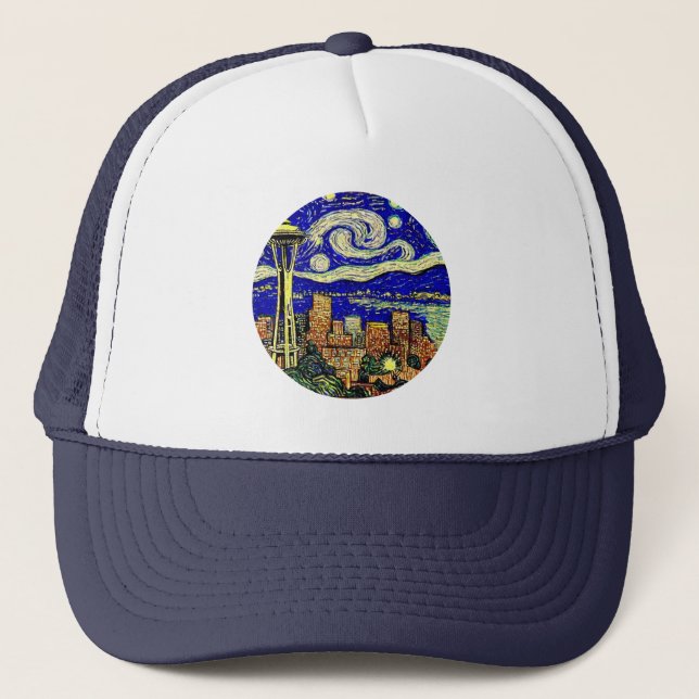 Starry Night Seattle Washington Trucker Hat (Front)
