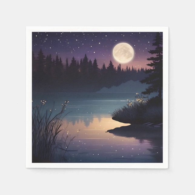 Starry Night Serenity Lakeside Glow Napkin (Front)