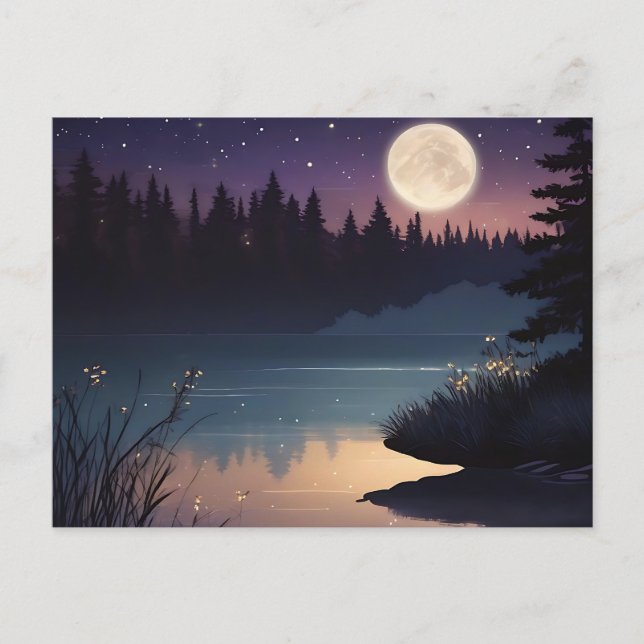 Starry Night Serenity Lakeside Glow Postcard (Front)