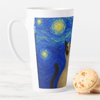 Starry Night Siamese Cat Moon Latte Mug
