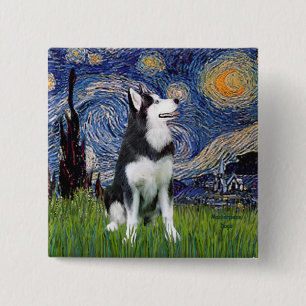 Starry Night - Siberian Husky #1 15 Cm Square Badge