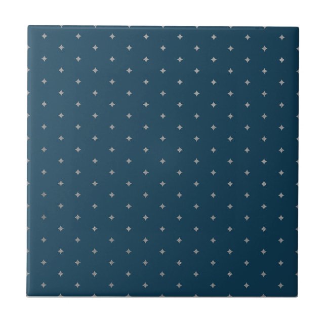 Starry Night Silver Stars Blue Ceramic Tile (Front)
