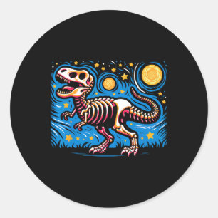 Starry Night Skeleton Dinosaur T Rex Boys Kids Classic Round Sticker