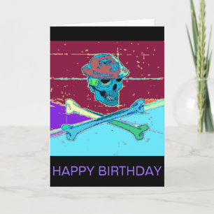 Starry Night Skull Crossbones Birthday Card