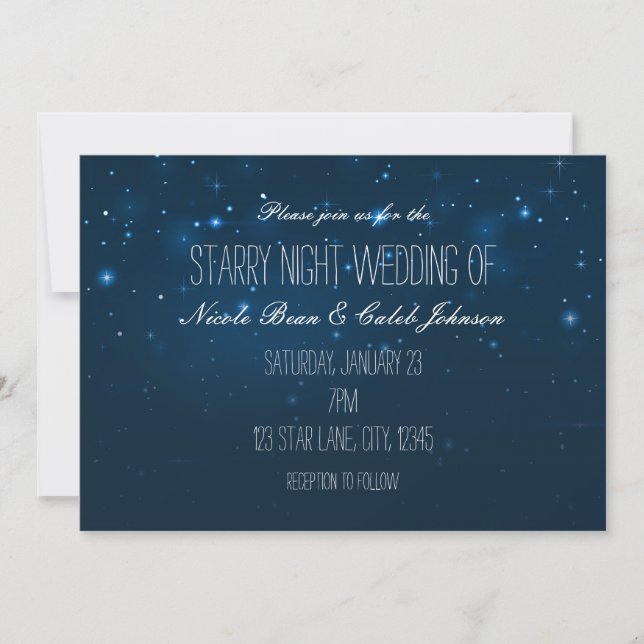 Starry Night Sky Blue Wedding Invitations (Front)