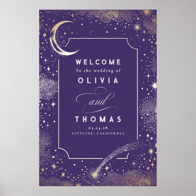 Starry Night Sky Celestial Wedding Welcome Sign (Front)