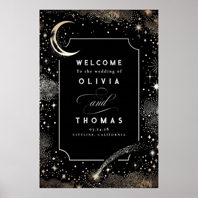 Starry Night Sky Celestial Wedding Welcome Sign (Front)