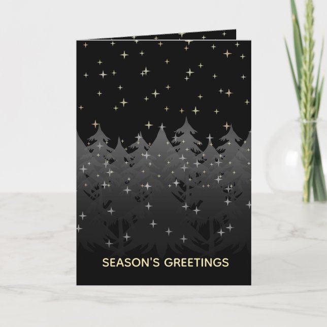 Starry Night Sky Christmas Eve Trees Silver Gold Holiday Card (Front)