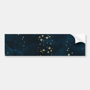 Starry Night Sky Dark Blue Golden Stars Spiral Bumper Sticker
