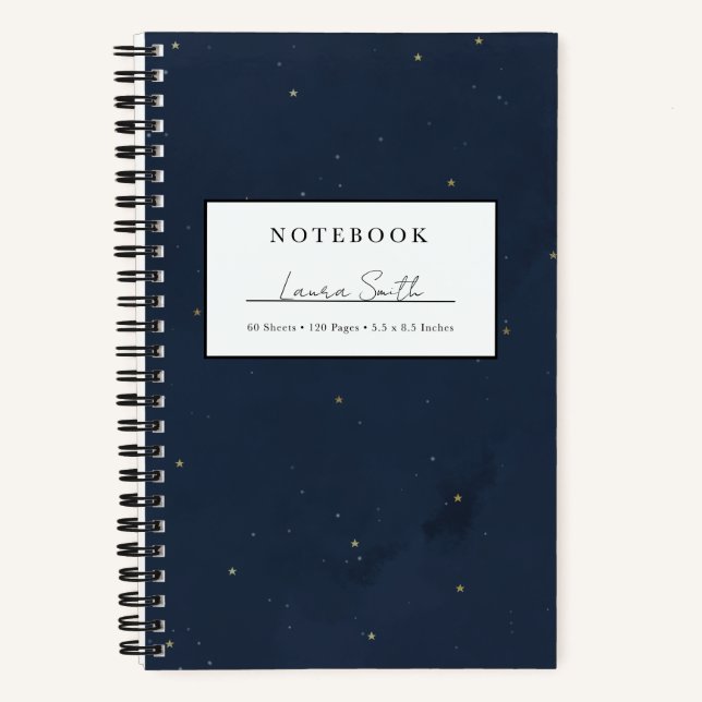 Starry Night Sky Faux Gold Personalised Notebook (Front)