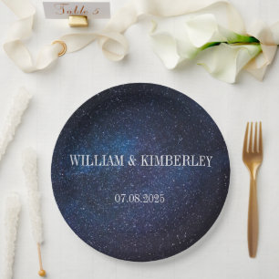 Starry Night Sky Galaxy Elegant Wedding Paper Paper Plate