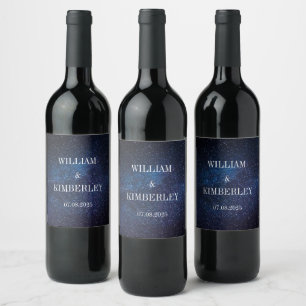 Starry Night Sky Galaxy Elegant Wedding Wine Label