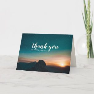 Starry Night Sky Galaxy Mountain Script Wedding Thank You Card