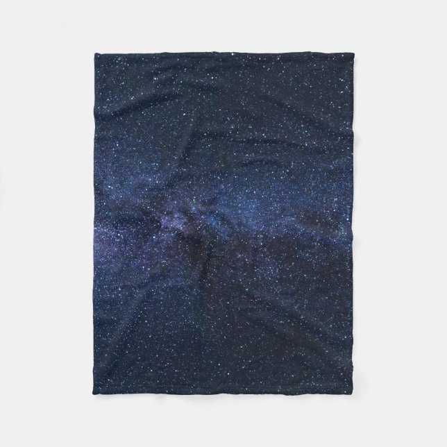 Starry Night Sky Galaxy Space Cosmic Dark Blue Fleece Blanket (Front)