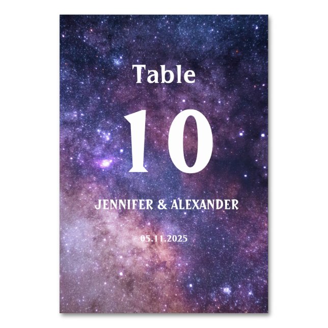 Starry Night Sky Galaxy Stars Modern Wedding Table Number (Front)