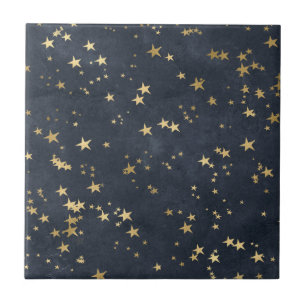 Starry Night Sky Golden Stars Astrology Lover Ceramic Tile