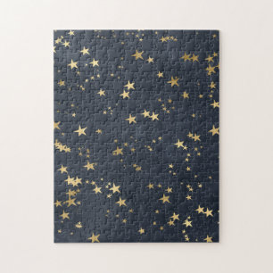 Starry Night Sky Golden Stars Astrology Lover Jigsaw Puzzle