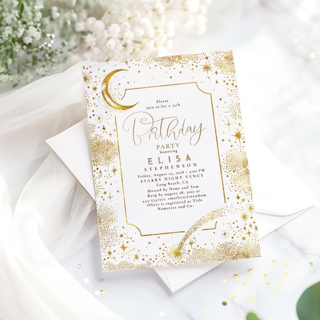 Starry Night Sky Moon Mystical Celestial Birthday Invitation (Night Sky Stars and Moon Birthday Invitations)