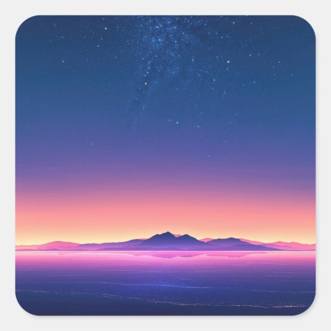 Starry Night Sky Over Distant Mountains Square Sticker (Front)