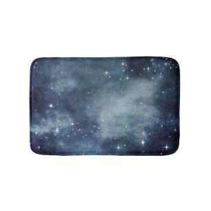 Starry Night Sky Stars Universe Midnight Blue Mist Bath Mat