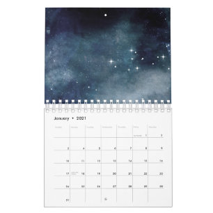 Starry Night Sky Stars Universe Midnight Blue Mist Calendar