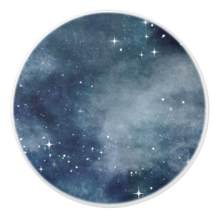 Starry Night Sky Stars Universe Midnight Blue Mist Ceramic Knob