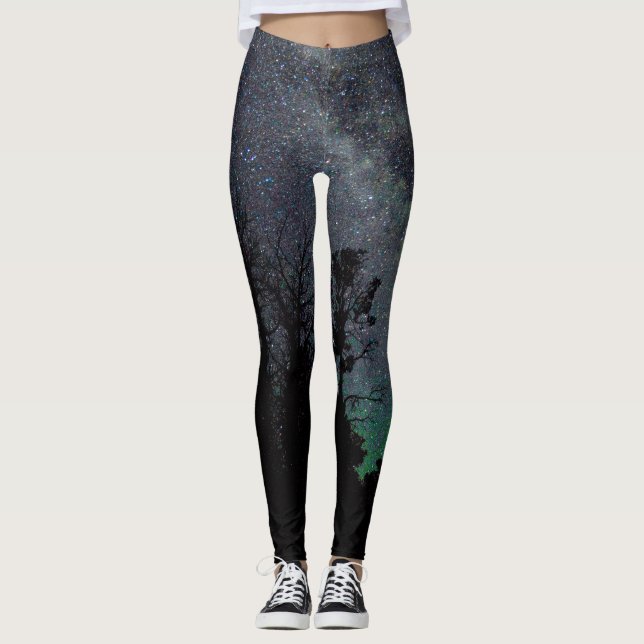 Starry Night Sky & Trees Leggings (Front)
